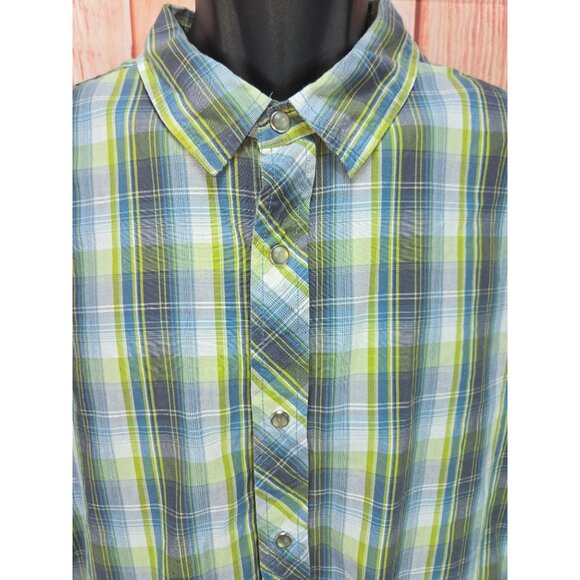 PrAna Mens Short Sleeve Button-Up Shirt Large Plaid Green & Blue Organic Cotton - Picture 3 of 8